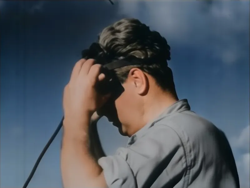 The same frame after restoration, upscaling and colorization